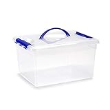 PLASTIC FORTE, Caja de almacenamiento, Transparente, 12 litros, con asa