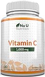 Vitamina C 1000 mg - 180 Comprimidos - Suministro para 6 Meses - Complemento alimenticio de Nu U Nutrition