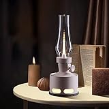 Lámpara de noche, lámpara de mesa inalámbrica recargable de Tubicen, linterna de aceite de 4000mAh, soplado / inclinación del control inteligente, lámpara de keroseno sin flamess vintage (caqui)