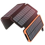 A ADDTOP Cargador Solar 25000mAh Power Bank Portátil con 2 Ports 3A Output Batería Externa Impermeable con 4 Paneles Solar para Smartphones Tabletas