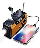 FosPower Radio de Emergencia Portátil con Manivela/Carga Solar 2000mAh (Modelo A1) Batería Externa con SOS Alarm, LED Flashlight, Am/FM por Senderismo y al Aire Libre