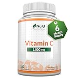 Vitamina C 1000 mg - 180 Comprimidos - Suministro para 6 Meses - Complemento alimenticio de Nu U Nutrition